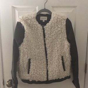 Shearling and faux leather jacket